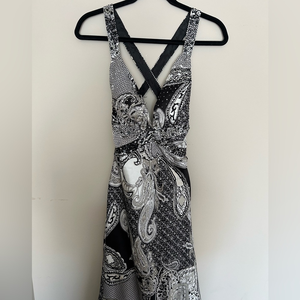 Dave & Johnny Black and White Paisley Maxi Dress with Crisscross Straps size 5/6 - Picture 2 of 16